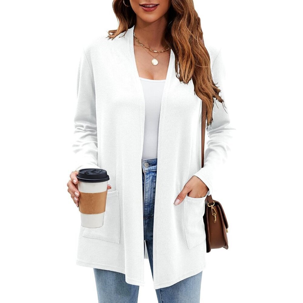Women's Lightweight Cotton Cardigan with Pockets Casual Open Front Sweater
